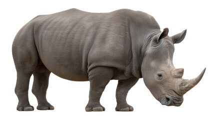 Obraz premium Majestic rhino standing profile with powerful horns in natural habitat