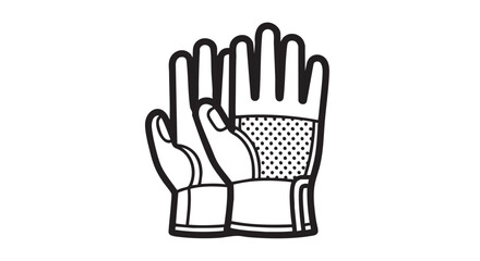 A pair of gloves illustrated in black lines on a plain background