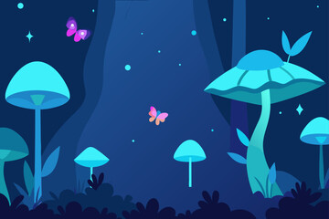 Magical Glade With Bioluminescent Mushrooms And Light © andai