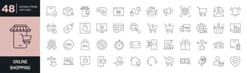 Online Shopping icon set. Editable line icons. Vector illustration. © hook 