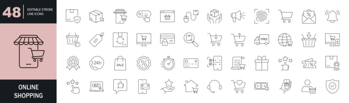 Online Shopping icon set. Editable line icons. Vector illustration.