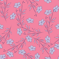 Seamless floral pattern, classic flower ornament, abstract ditsy print in vintage motif. Elegant botanical design of beautiful large wild flowers, leaves, small branches, herbs. Vector illustration.