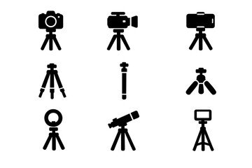 Set of various tripod stands monopods and camera mounting equipment symbols © PAPA STOCK