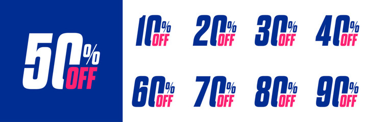 Discount Percentage Labels Set from 10 to 90 Percent Off