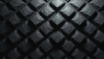 Dark abstract background features repeating geometric diamond shapes. Textured surface with dimensional relief creates a modern, premium feel for tech or luxury themes.