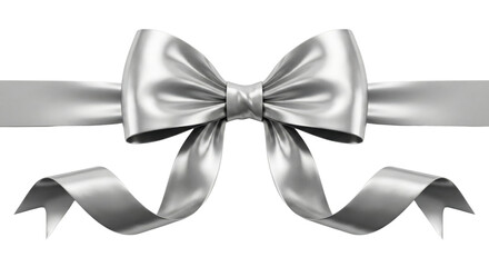 Elegant silver satin bow with horizontal ribbon