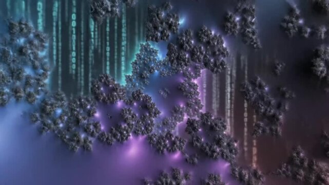 Neon Fractal Data Stream with Digital Matrix Effect.