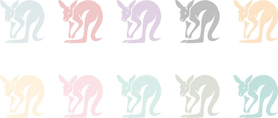 Kangaroo silhouettes in pastel colors with striped texture, Australian marsupial pastel illustration