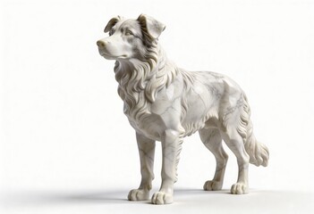 Exquisite marble sculpture of a loyal dog standing attentively on a white background