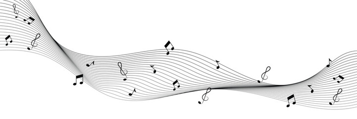 Wave of music notes. Music notes background.