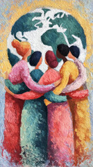 Obraz premium Women are gathered together with arms around each other on March 8 to show support for one another. The scene reflects solidarity for International Women Day