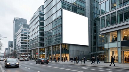 Obraz premium Wide Urban Street Billboard Mockup Near Modern Office Buildings