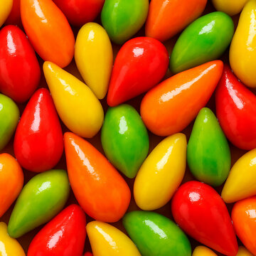 Top View Background of Colorful Thai Luk Chup Mung Bean Sweets