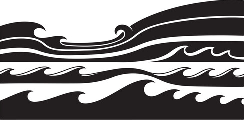 Fototapeta premium Stylized Black and White Ocean Waves Graphic Design Element