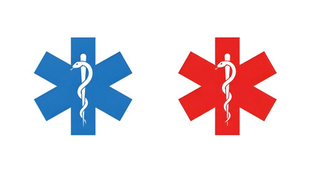 Vector illustration of a medical star symbol in two color variations: blue and red.