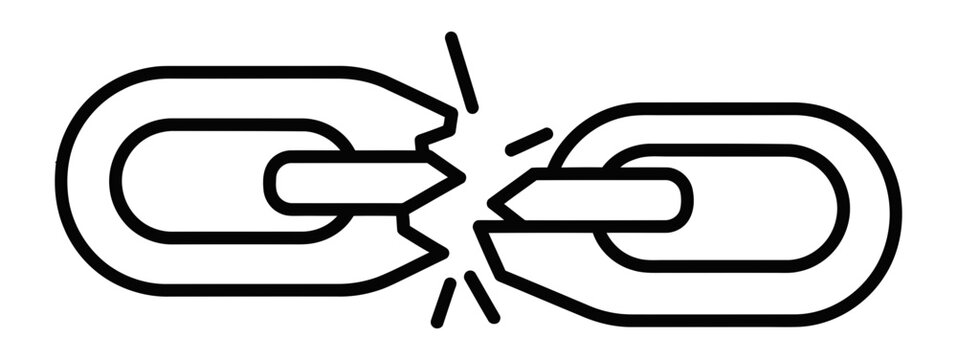 A broken chain link snaps apart with dramatic force in a simple illustration style