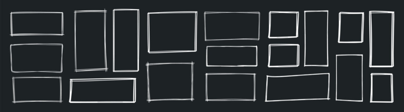Hand drawn rectangle frame and border vector illustration set, editable sketch outline shapes, doodle graphic elements and simple artistic rectangle designs 
