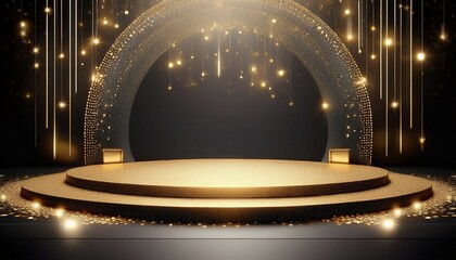 black and gold stage with glitter lights isolated on white background ai generated