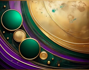 abstract art with gold green and purple circles on a textured background