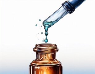 glass vial with dropper releasing liquid isolated on white background ai generated
