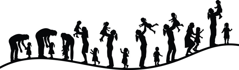 Family Life Cycle Silhouette Showing Parents and Children Growing Together Love Care Bonding Childhood Development Vector Illustration Concept