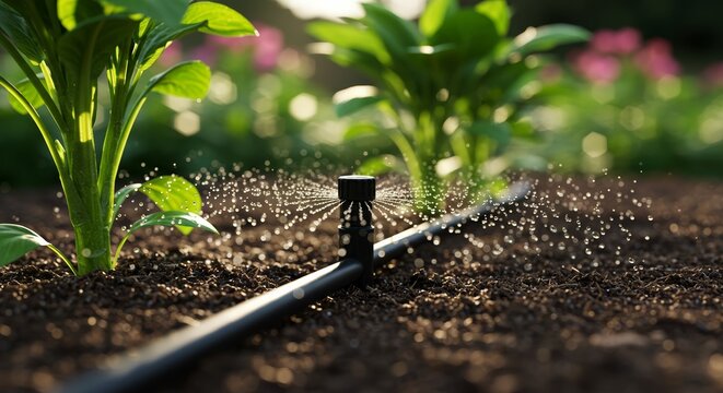 Drip irrigation system for organic vegetable farming, perfect for social media content, professional agricultural blogs, digital marketing, and environmental sustainability campaigns