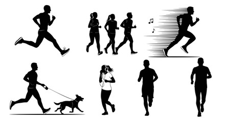 Fototapeta premium silhouette of a woman athlete running with dog outdoor training session for fitness and endurance in park scenery