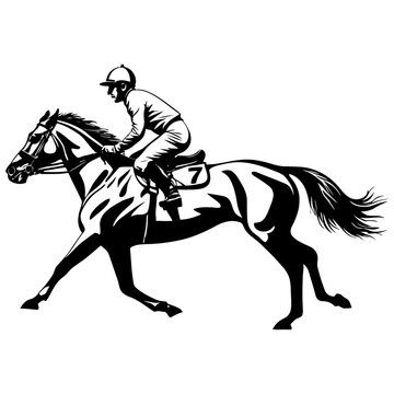 Dynamic jockey silhouette vector mid race action pose for Kentucky Derby promotions sports betting ads and racing championship visuals