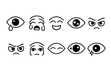 Emotions and facial expressions icon set. Outline emotions icons collection