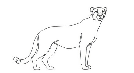 Fototapeta premium Cheetah line art drawing isolated on white background, wild animal outline illustration