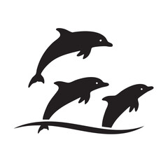 Obraz premium Three Dolphins Jumping Silhouette Illustration