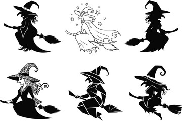 Obraz premium Flying Witch Silhouettes – Broomstick Riders Collection