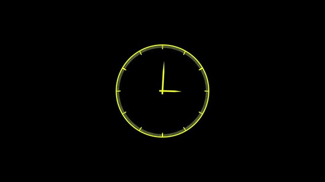 Animation of a Yellow Clock on a Black Background Showing Time Passing clock animation