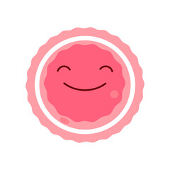 Cute smiling oocyte character in flat style. Medical illustration of a happy human egg cell. Perfect for health education, fertility blogs, and pregnancy content. Vector illustration