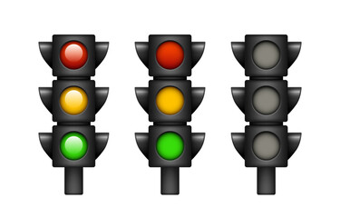 Traffic light 3d icon. Vector 3d clipart set isolated on white background.