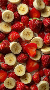 Fresh Strawberry and Banana Slices Background Representing Healthy Nutrition