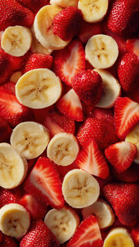 Fresh Strawberry and Banana Slices Background Representing Healthy Nutrition