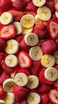 Fresh Strawberry and Banana Slices Background Representing Healthy Nutrition