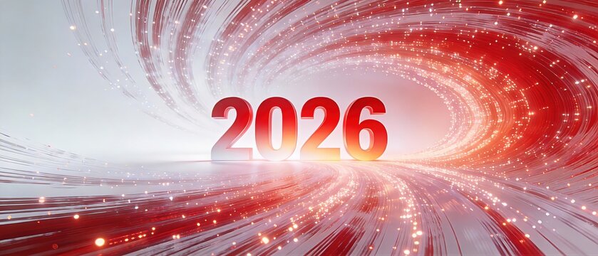 2026 Red Futuristic Light Wave Celebration Background