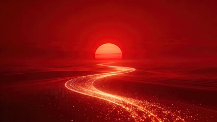 Futuristic Red Cosmic Path with Glowing Light Trails
