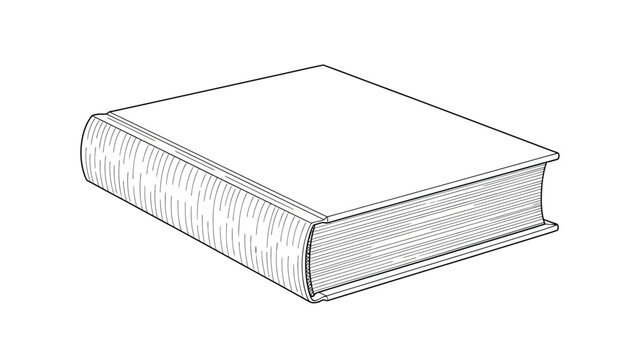 Illustration of a closed book in black and white, showing the spine and pages. The simple line drawing suggests a classic, educational theme.