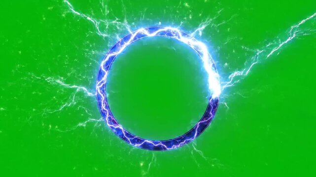 Electric Energy Lightning Ring With Glowing Plasma Sparks On Green Screen Background For Futuristic Visual Effects