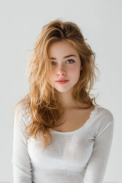 Minimalist Studio Portrait of Young Woman with Natural Beauty and Soft Light