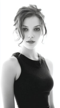 Minimalist Studio Portrait of Young Woman with Natural Beauty and Soft Light