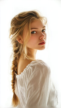 Minimalist Studio Portrait of Young Woman with Natural Beauty and Soft Light