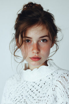 Minimalist Studio Portrait of Young Woman with Natural Beauty and Soft Light