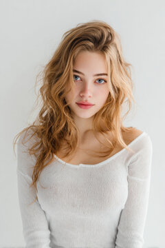 Minimalist Studio Portrait of Young Woman with Natural Beauty and Soft Light