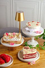 dessert and coffee on the table in the coffee shop