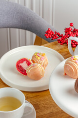 dessert and coffee on the table in the coffee shop