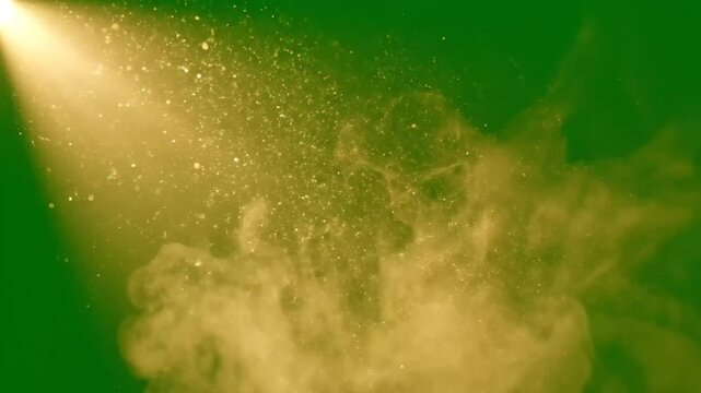 Floating Dust Particles Illuminated By Soft Light Beam On Green Screen Background For Visual Effects